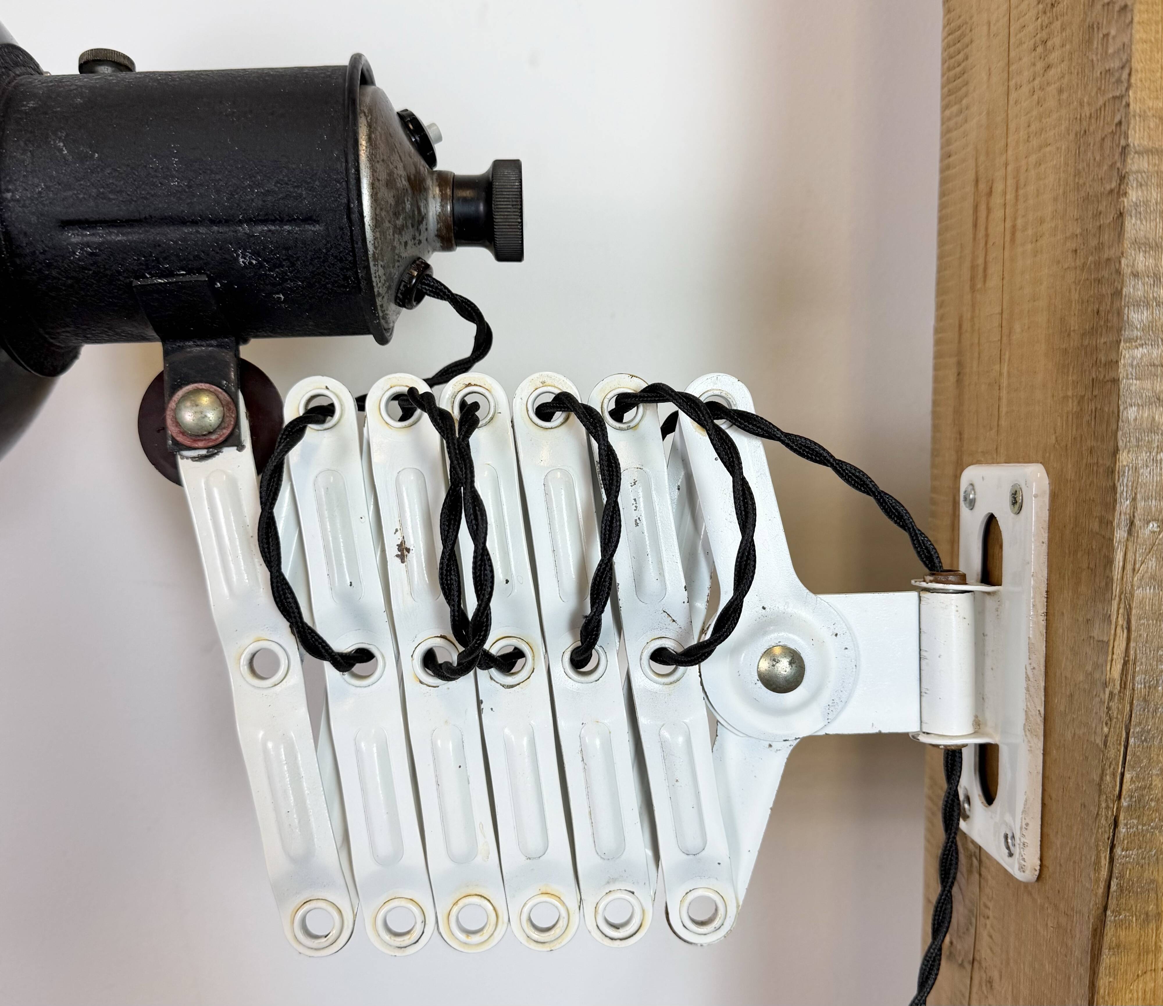 Industrial Black Enamel Scissor Wall Lamp, 1950s