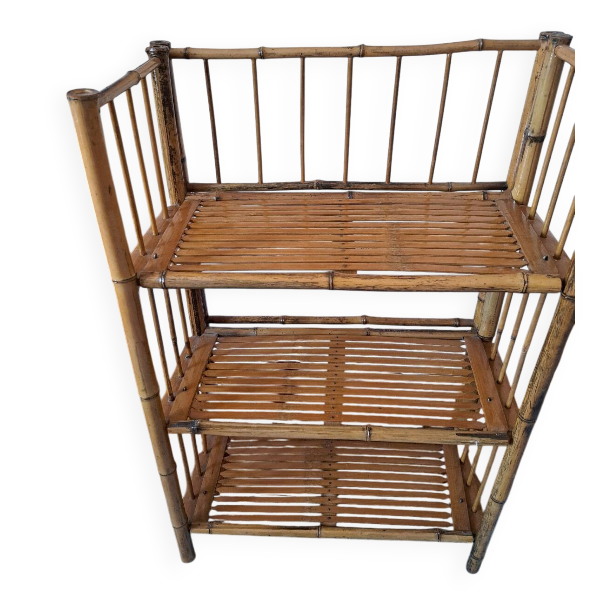 Pair of folding bamboo shelves