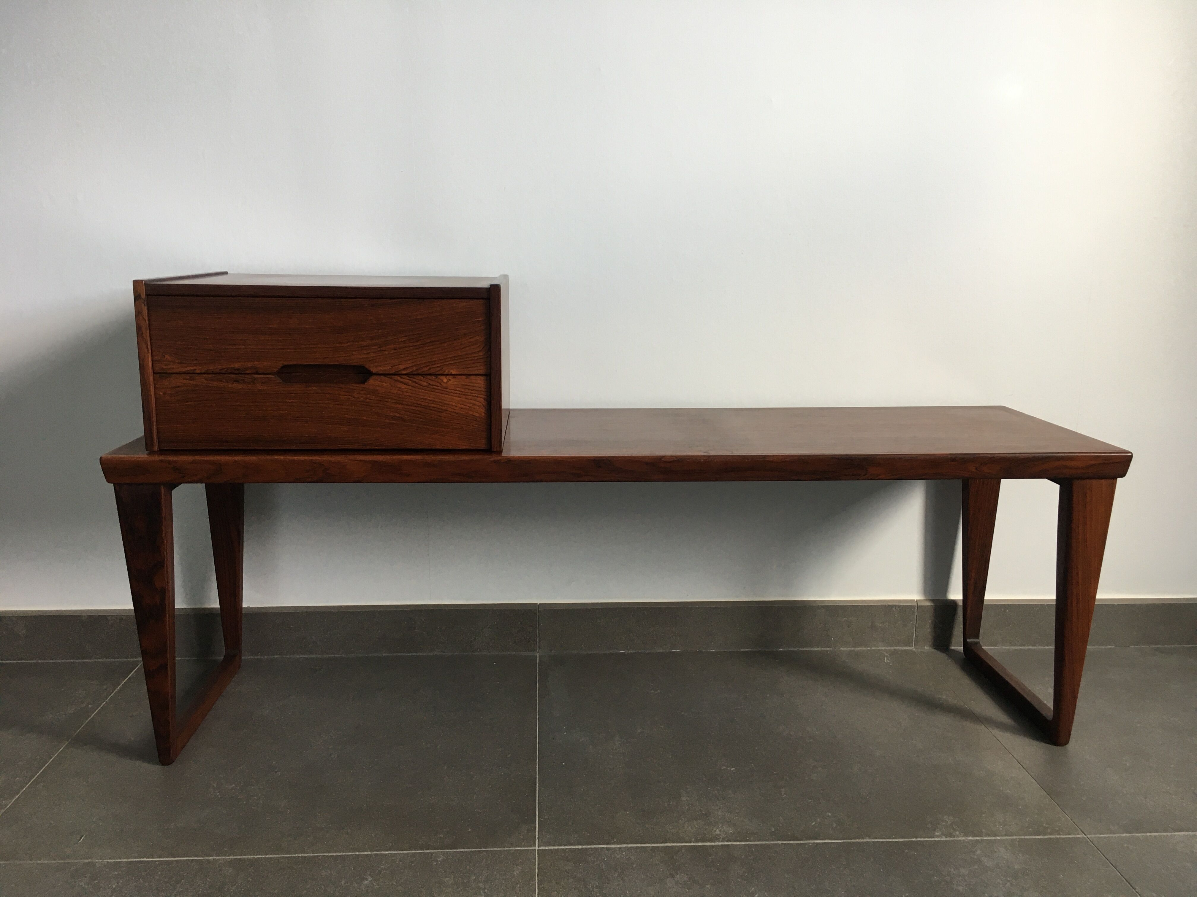 Scandinavian rosewood mirror and bench by Aksel Kjersgaard 60s