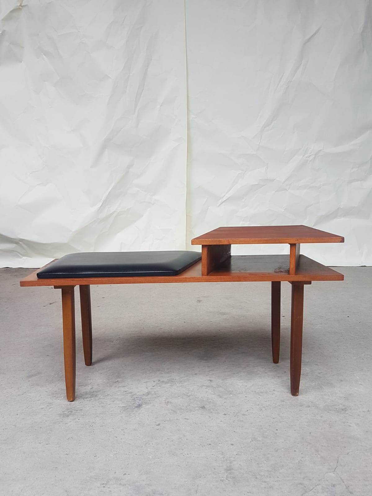Vtg Mid Century Teak Vinyl Hallway Telephone Chair Table Bench Stool Danish 70s
