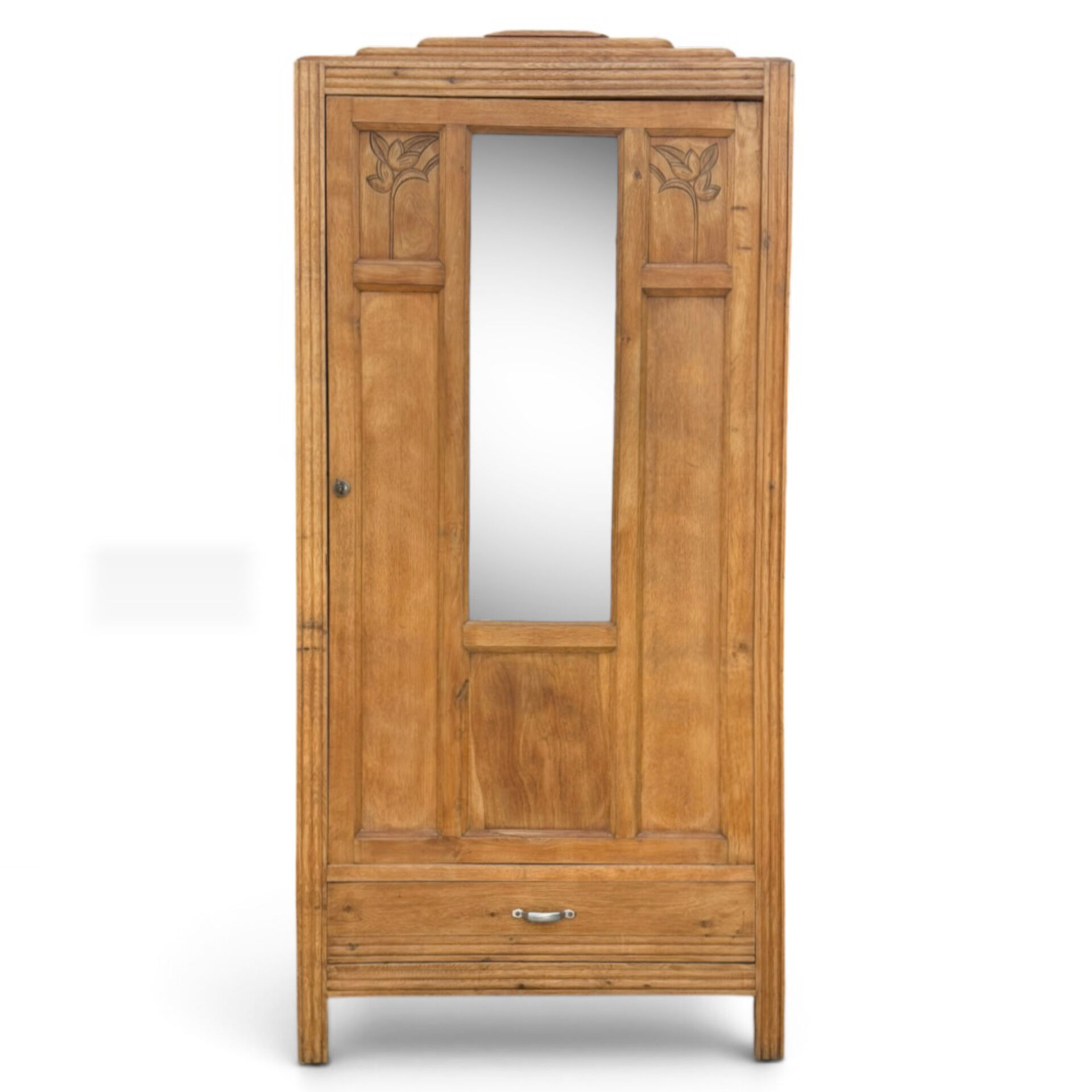 Parisian Art Deco wardrobe in raw oak, renovated.
