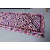 Vintage Turkish Oushak blanket made of wool and cotton, purple, 82x320.