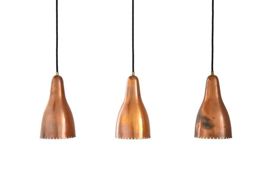 Set of three copper Bent Karlby pendant lamps for Lyfa
