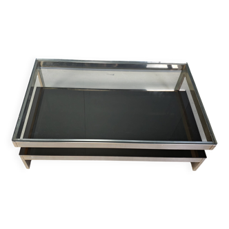 Table basse vintage à deux niveaux en belgochrome 23kt, années 1970