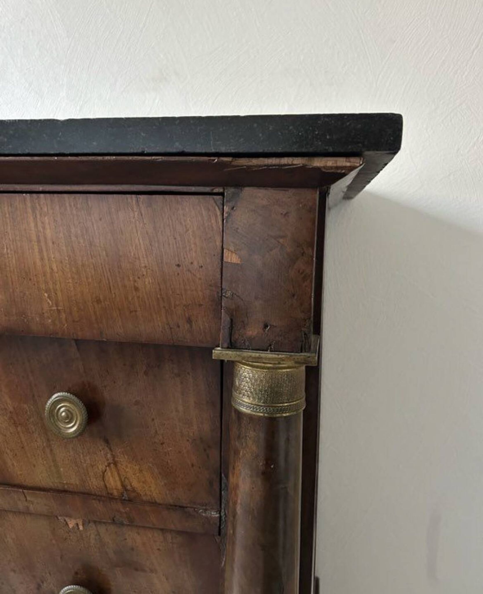 Commode Empire plateau en acajou et marbre