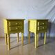 Pair of vintage carved wooden bedside tables – Sunny yellow finish