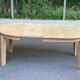 Table à manger scandinave ronde extensible décapée en chêne brut 1970