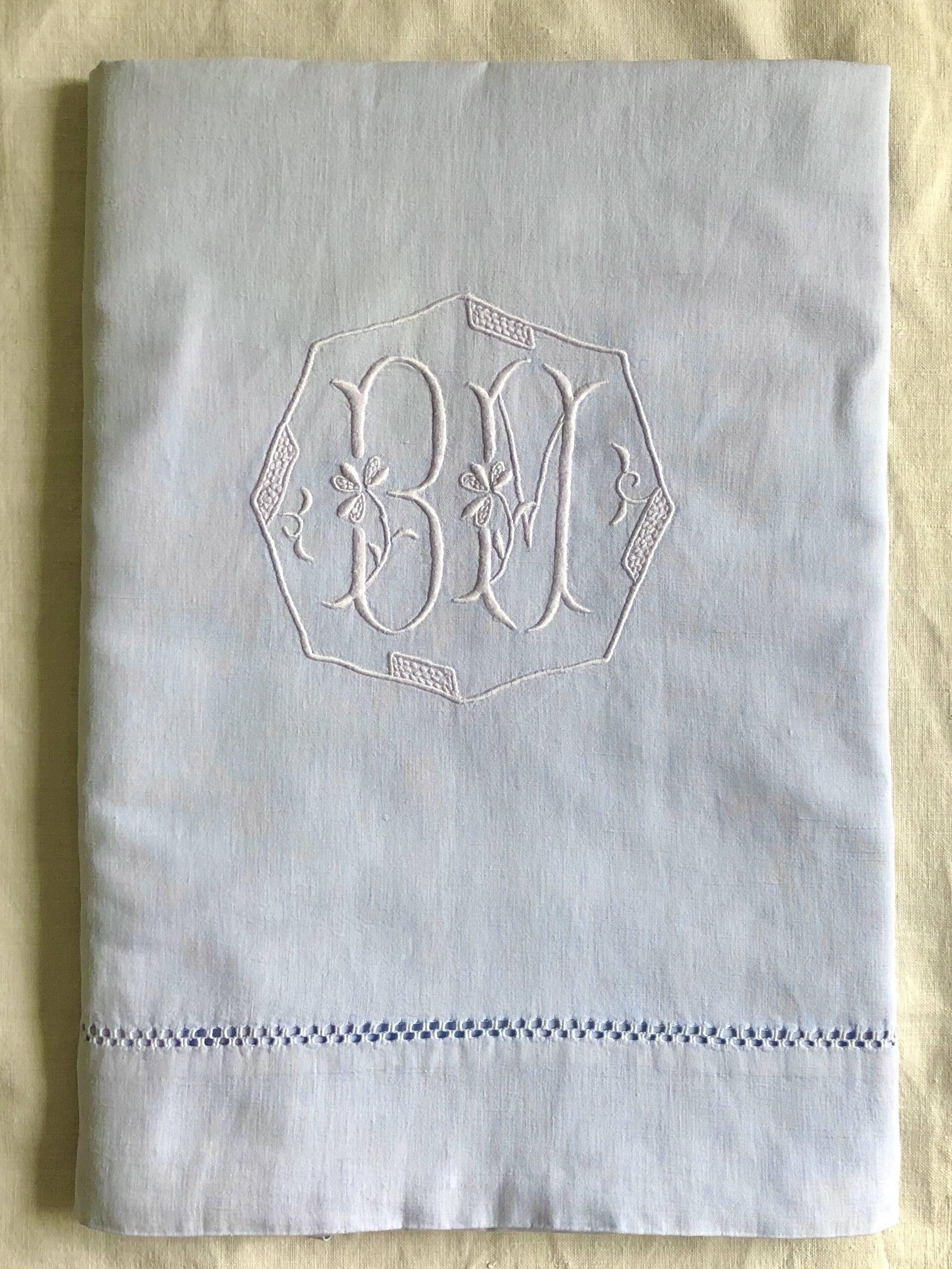 Drap Ancien En Lin Et Coton Bleu Azur
