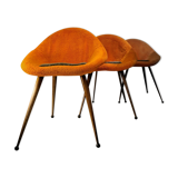 Set of 3 chairs, egg-shaped armchairs with compass legs, 1950