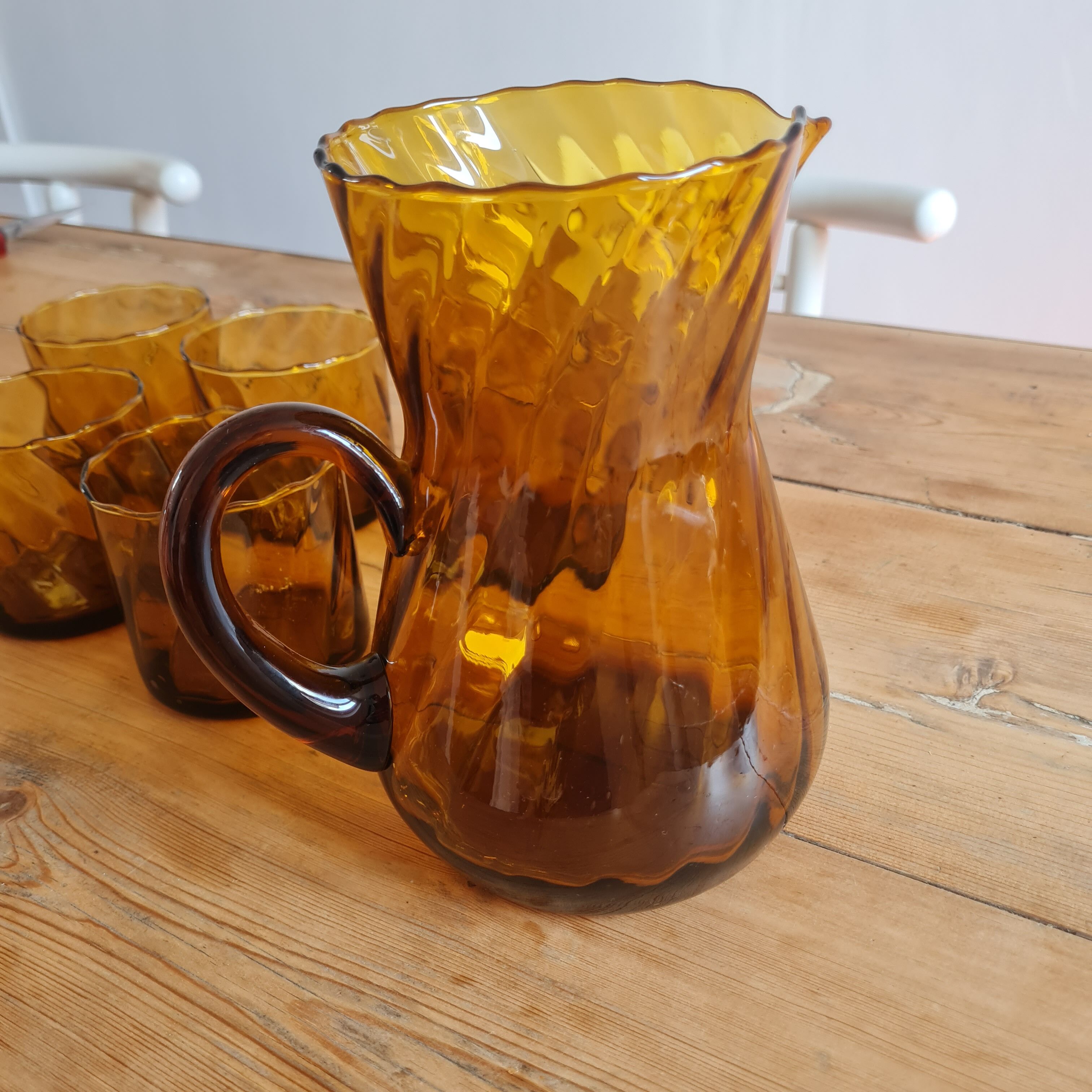 Amber blown glass decanter