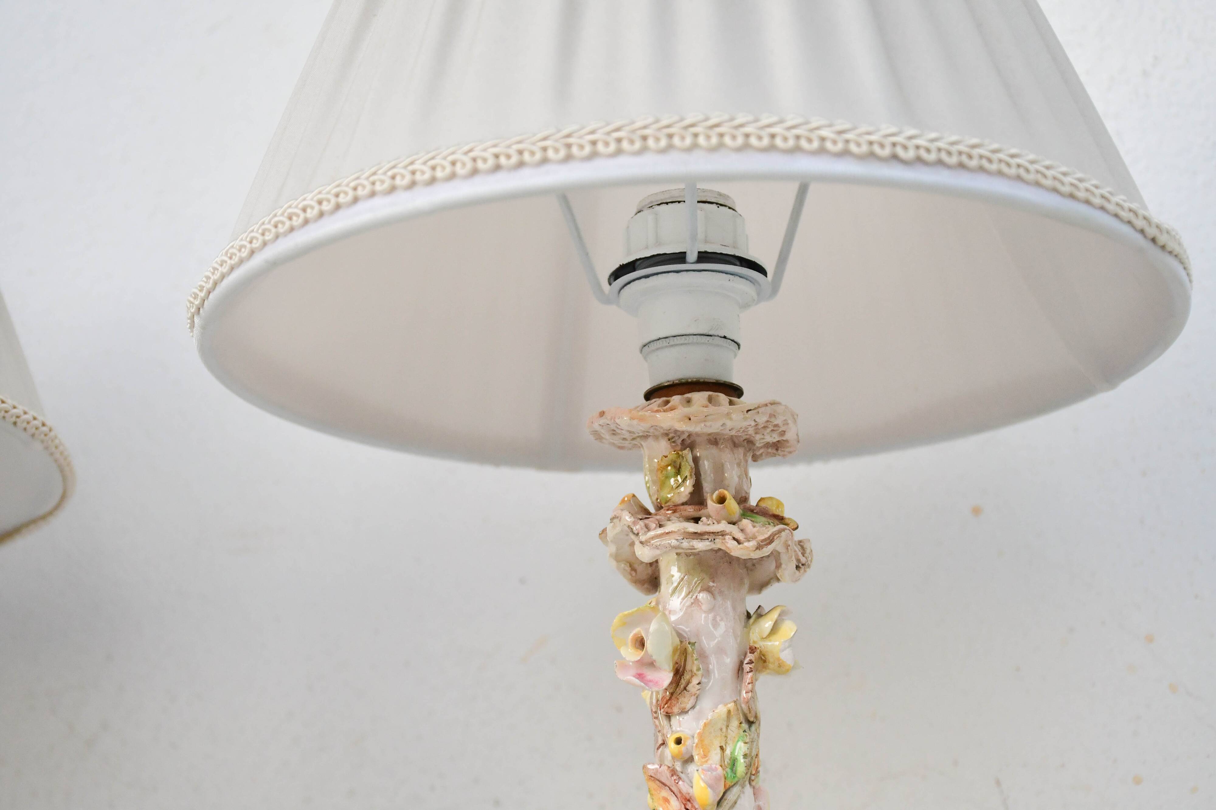 Set of 2 midcentury Italian ceramic floral table lamps