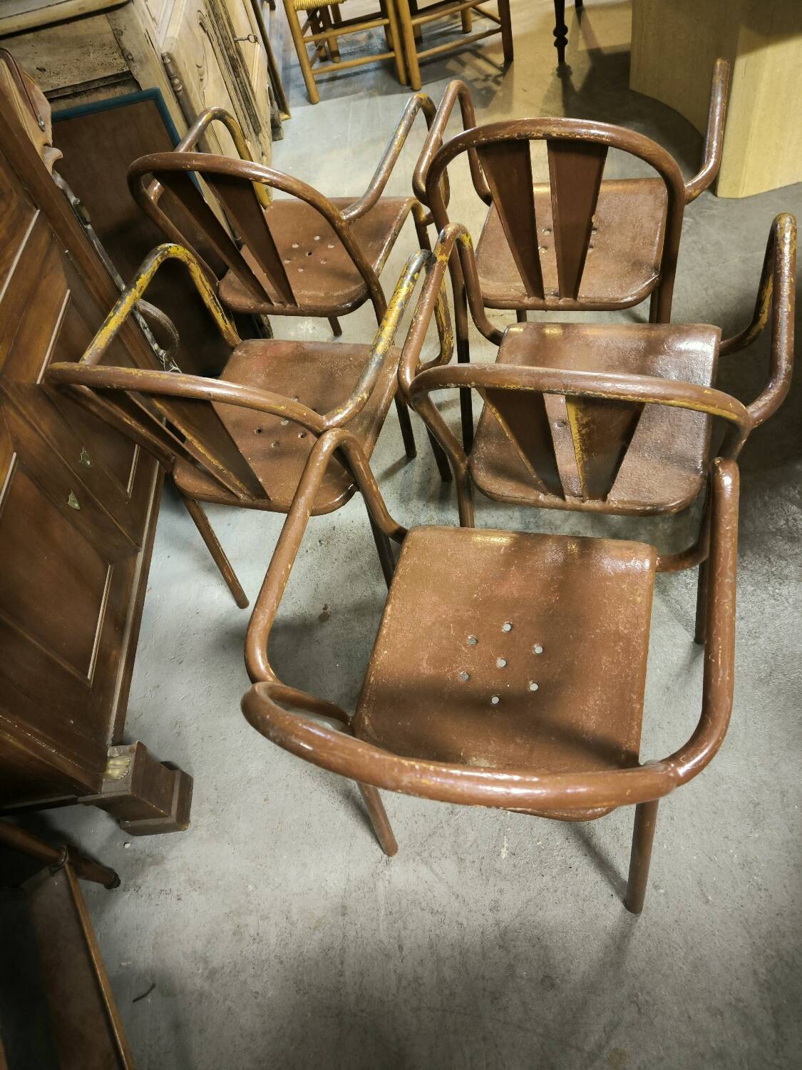 Set of 5 steel garden armchairs circa 1940/50