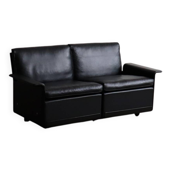 Canapé deux places Model 620 de Dieter Rams en cuir noir pour Vitsoe, années 1980.