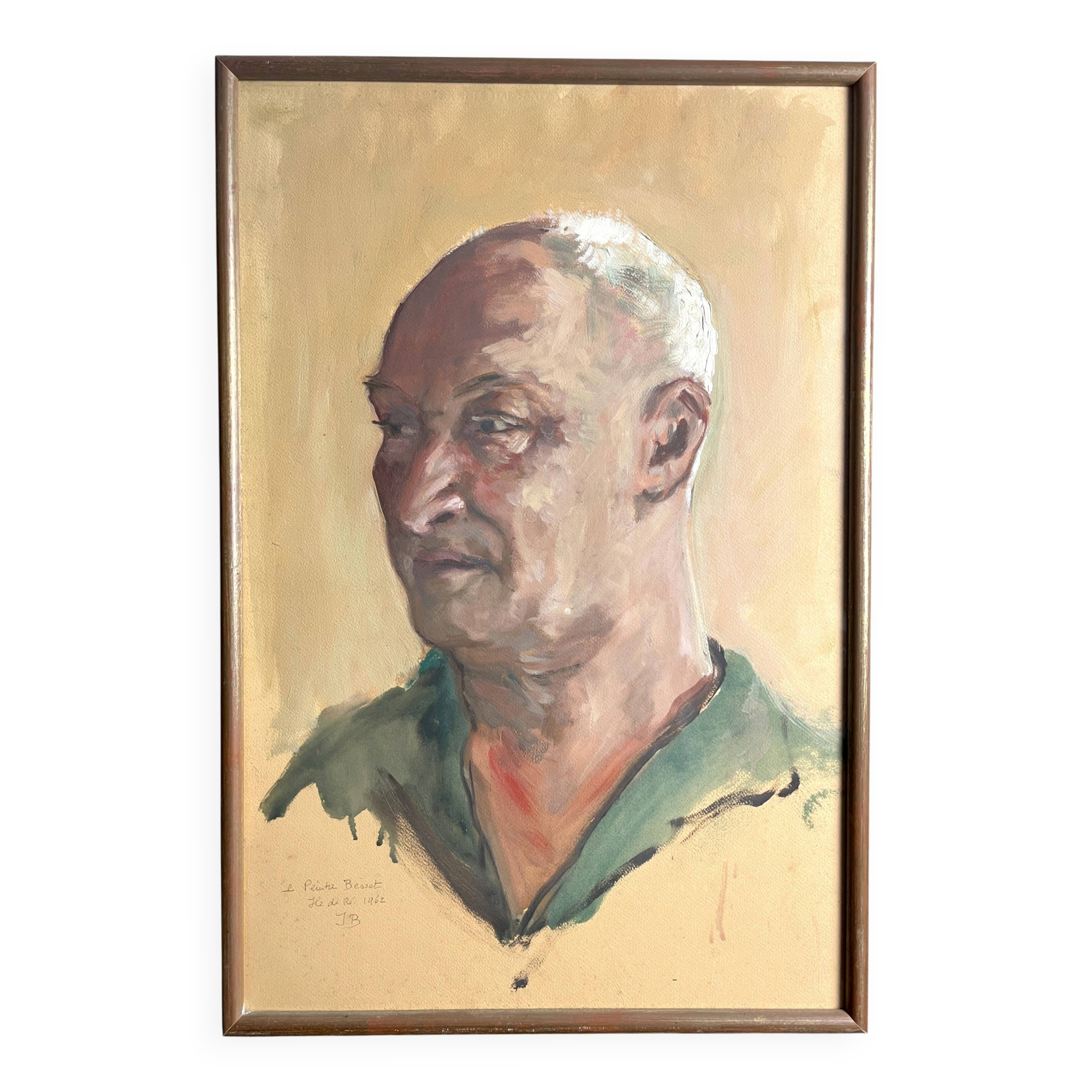 Tableau huile HSP portrait de Besset signé daté XXème