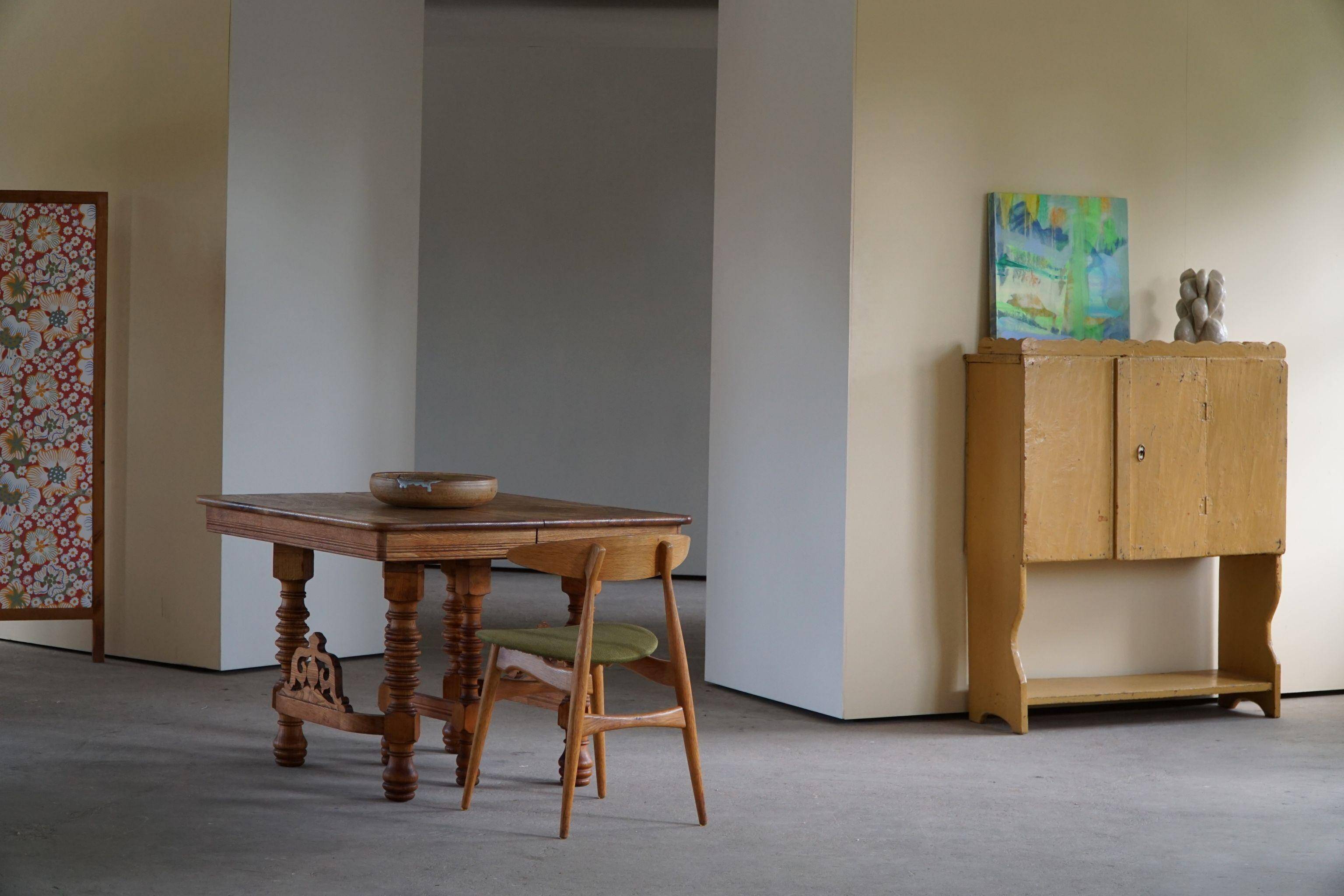 Square dining room/office table from the 19th century, baroque, Danish cabinetmaker.