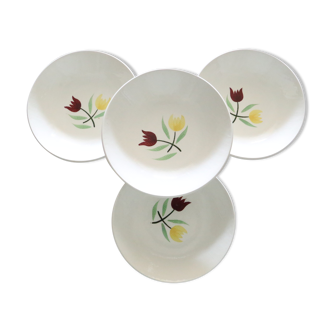 Set of 4 plates caps / ceramic hollows of Salins, crocUS motif, vintage