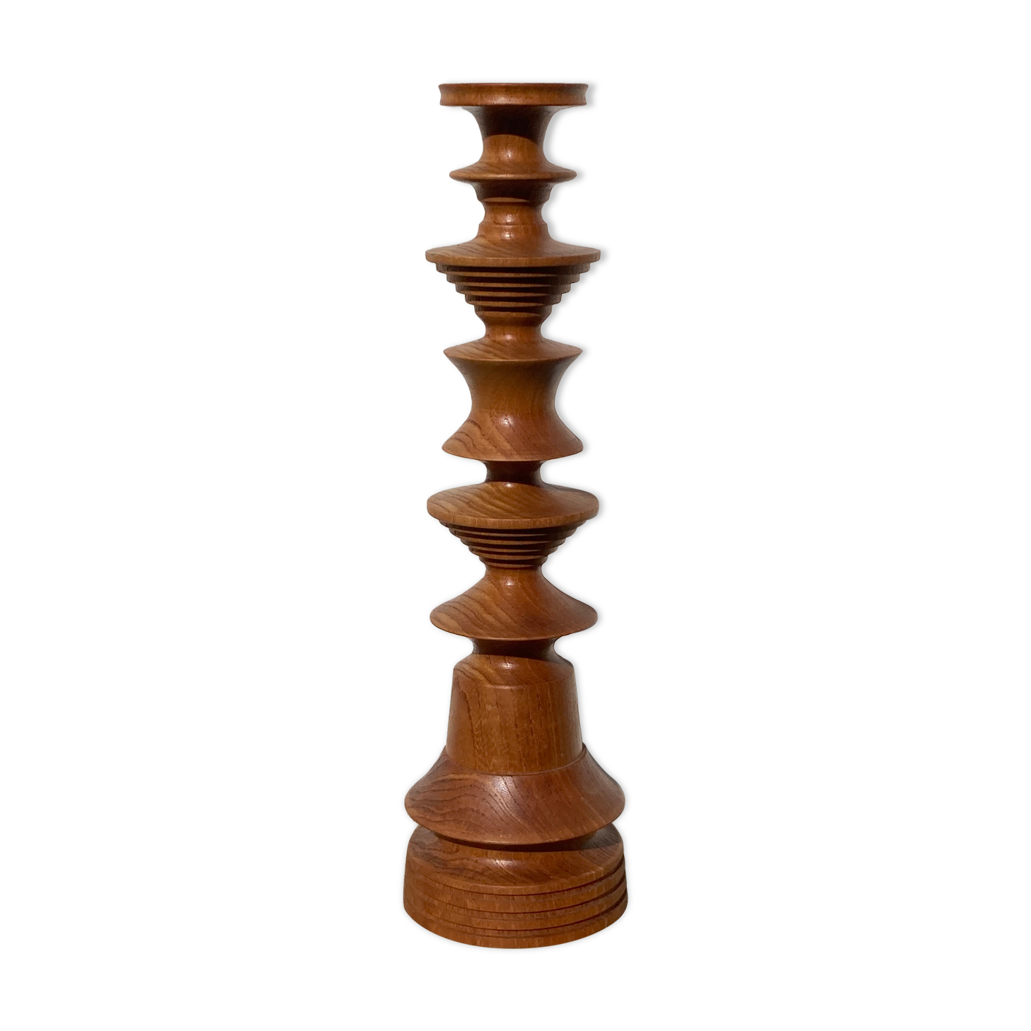 Large vintage Scandinavian turned wooden candle holder