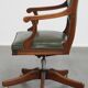 English-Style Office Chair in Cowhide Leather on Wheels Combined with Wood
