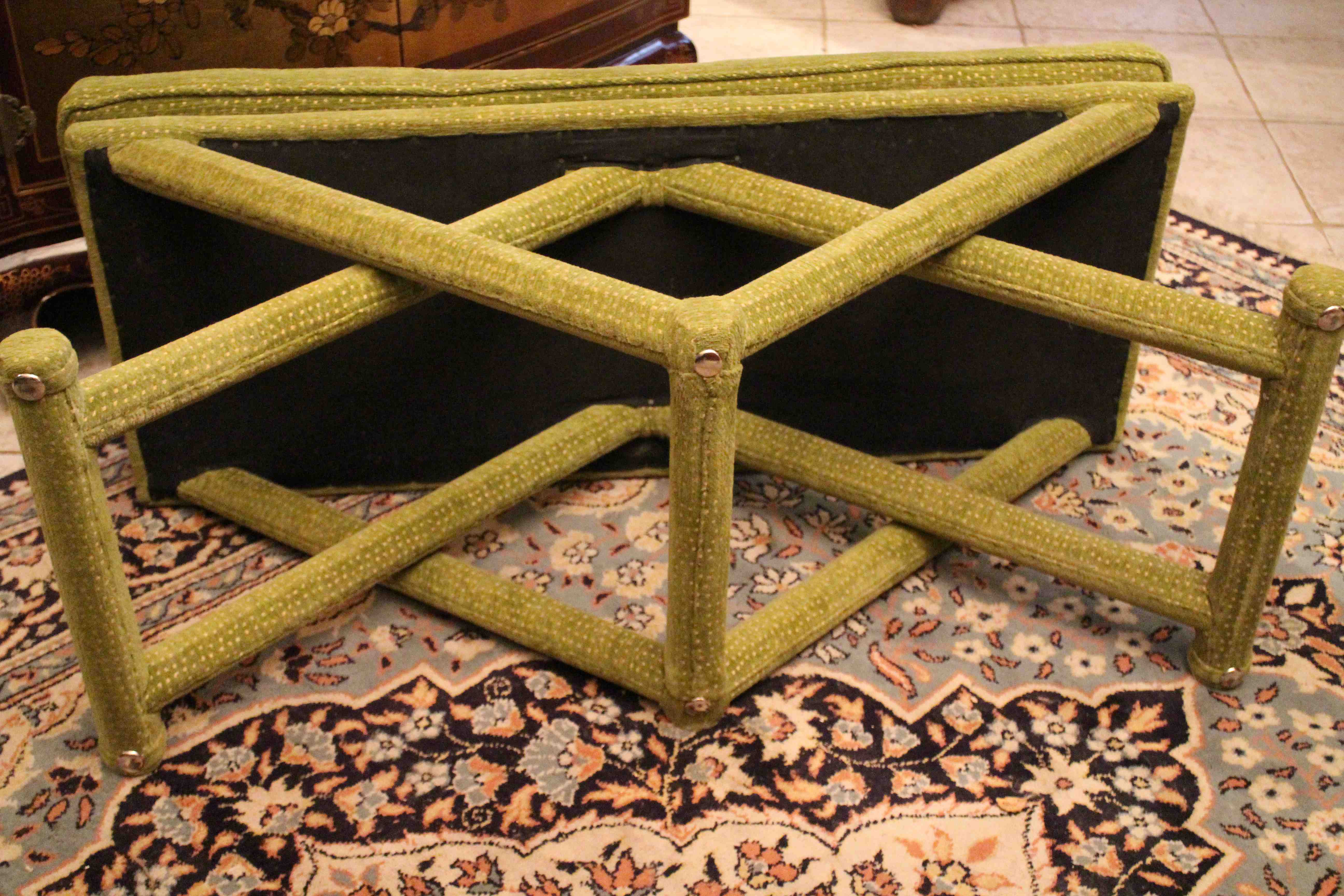 Mid-20th-designed green velvet bench