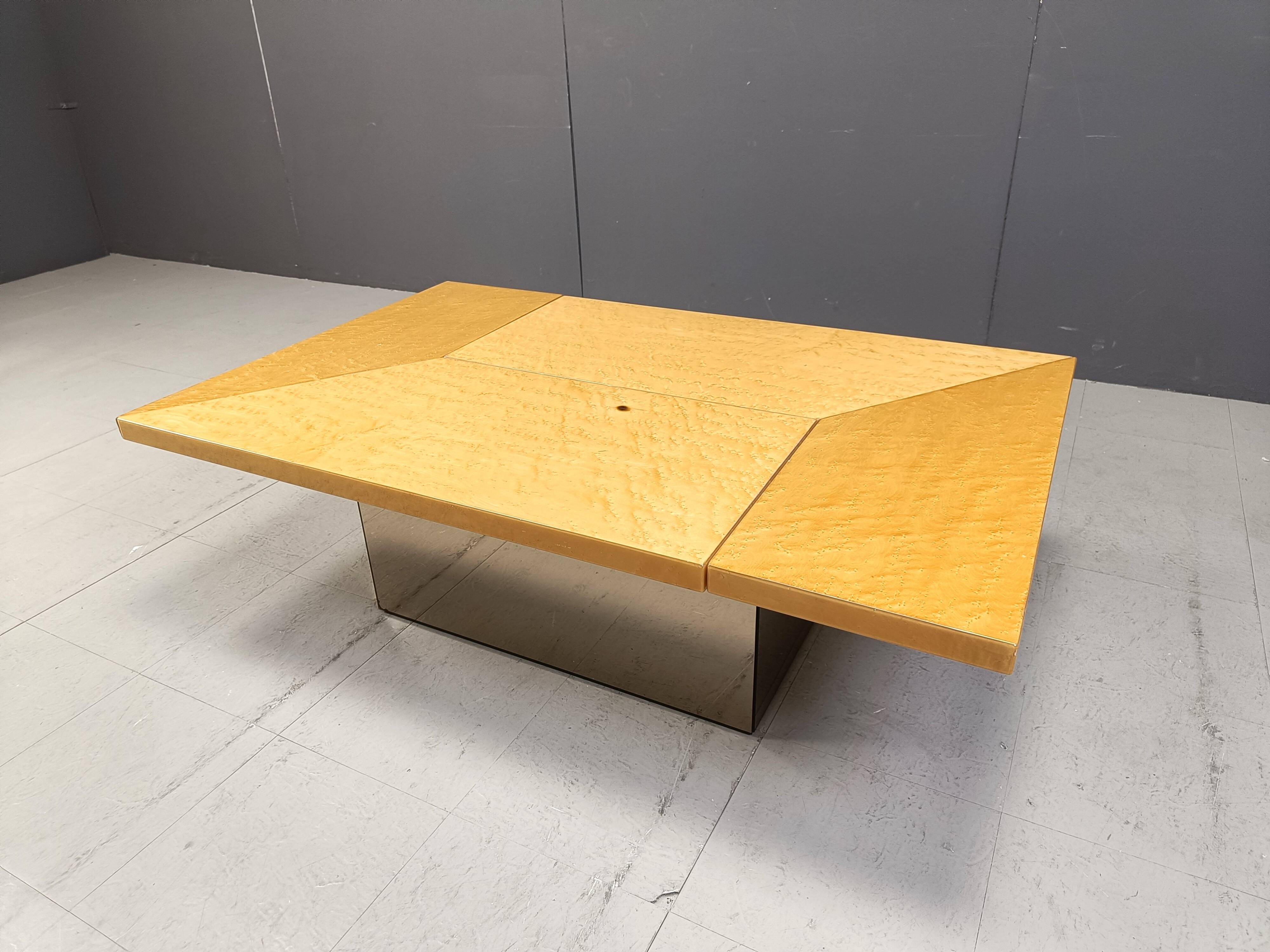Vintage ash wood hidden bar coffee table by Paul Michel, 1970s