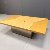 Vintage ash wood hidden bar coffee table by Paul Michel, 1970s