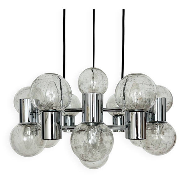 Lustre Spoutnik chromé par Doria, années 1970