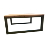 Table basse en bois vert olive et simili cuir crème