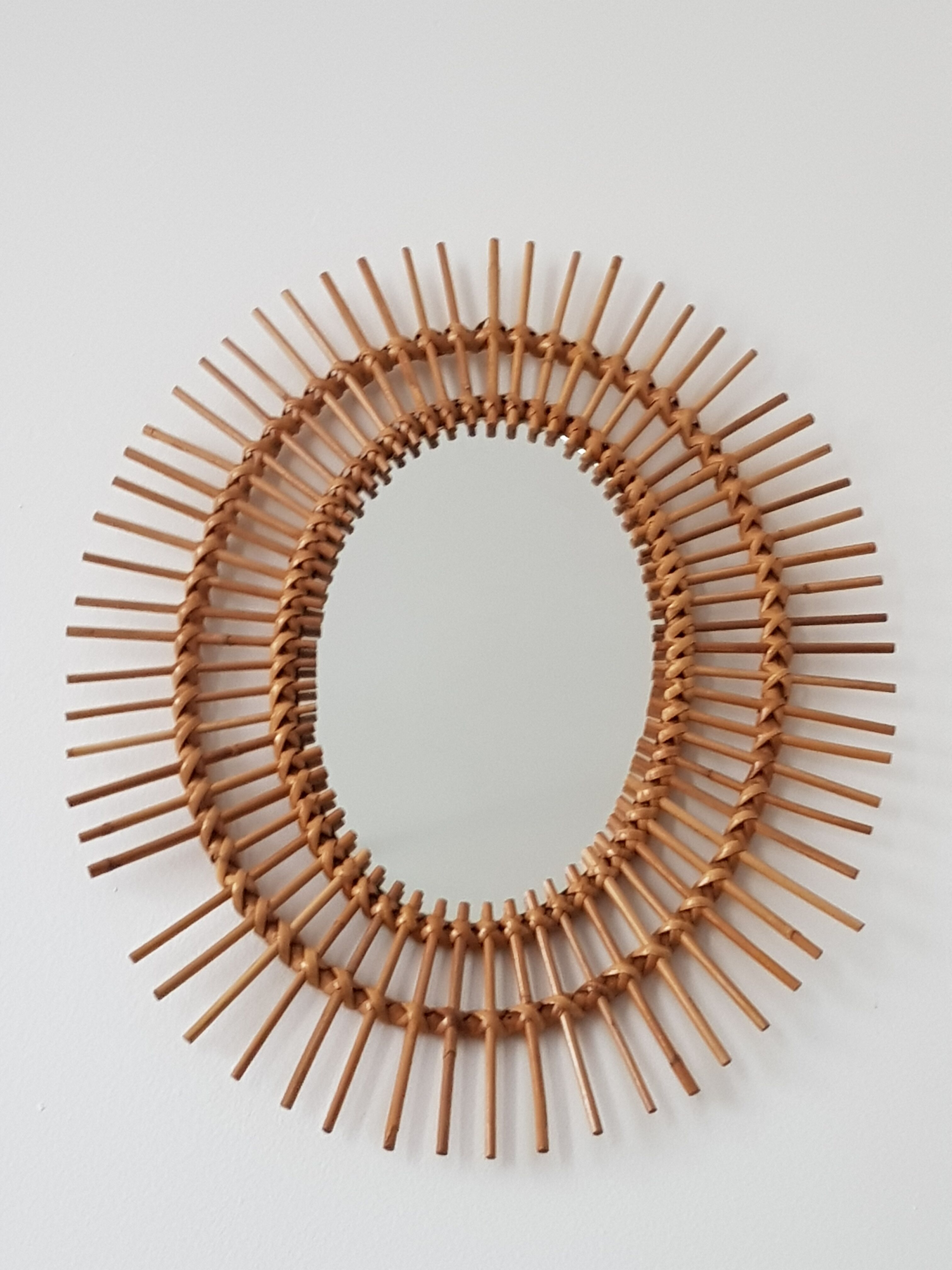 Oval rattan sun mirror 1960 50x63cm