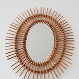 Oval rattan sun mirror 1960 50x63cm