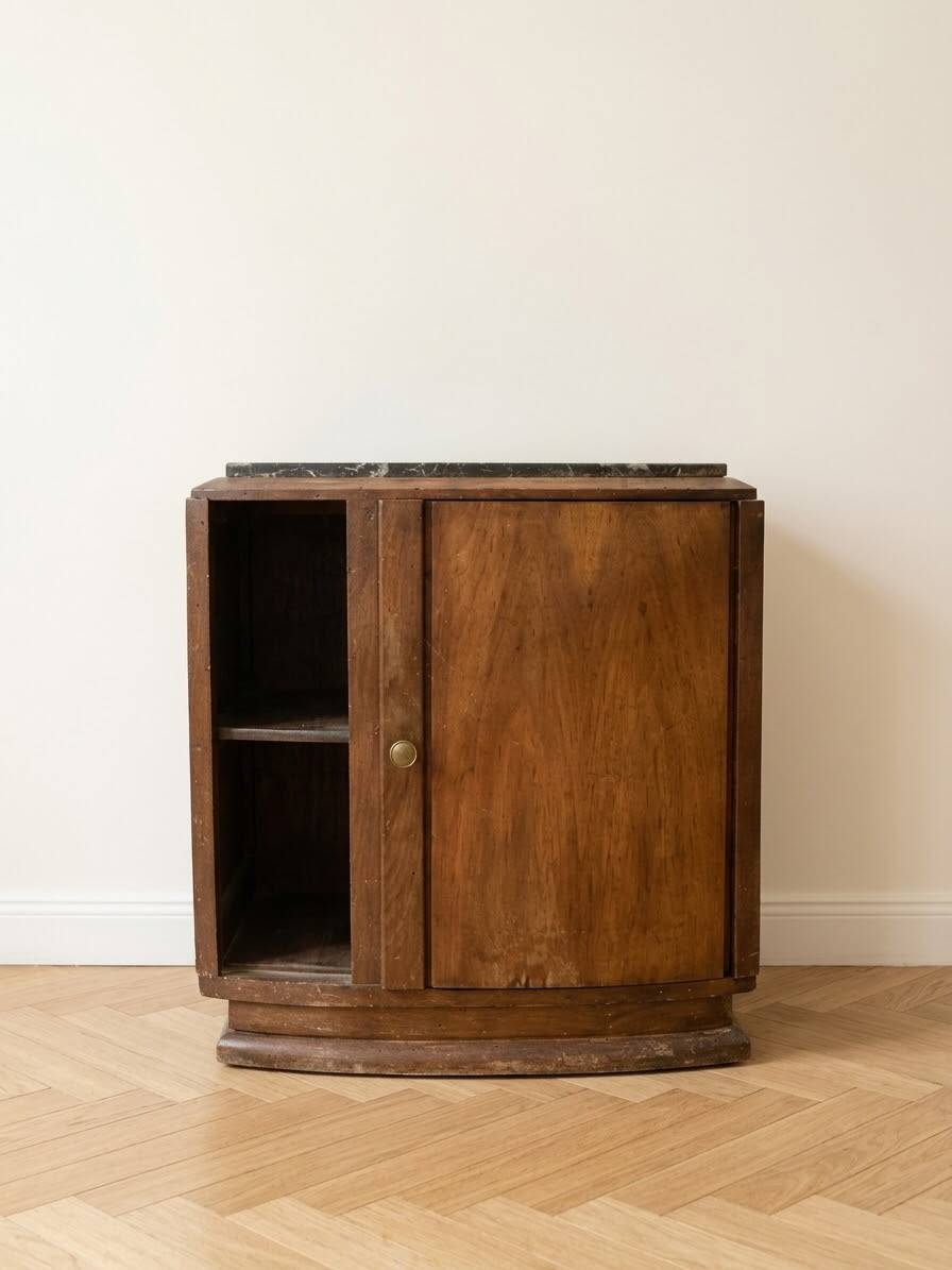 Vintage Art Deco bedside table in wood and marble