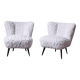 Set of 2 white cocktail chairs in faux fur with beech legs, 1950s.