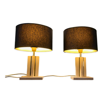 Paire de lampes travertin laiton Camille Breesch