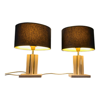 Pair of brass travertine lamp camille breesch