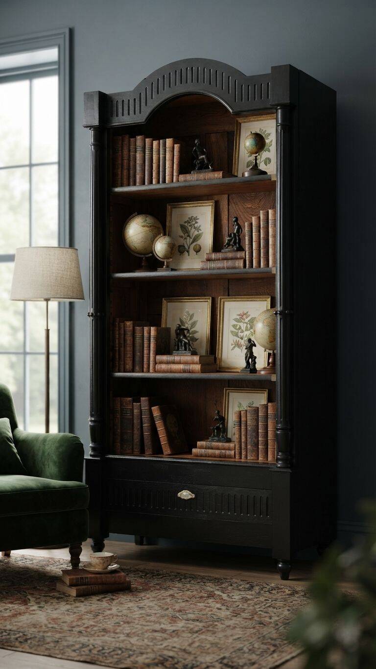 Monumental library with black two-tone oak.