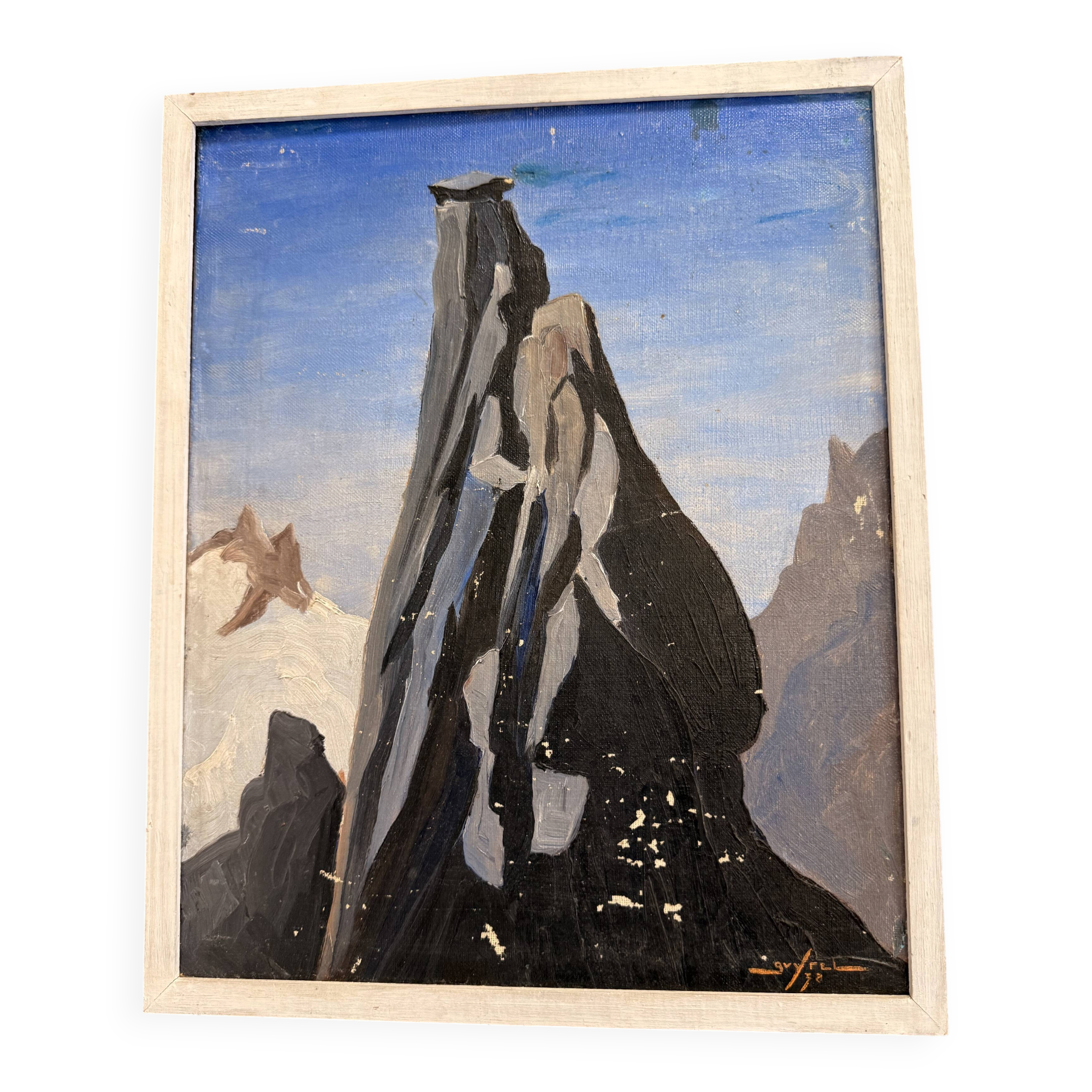 Oil painting on canvas, mountain landscape – Signed Guy Rel (1978)