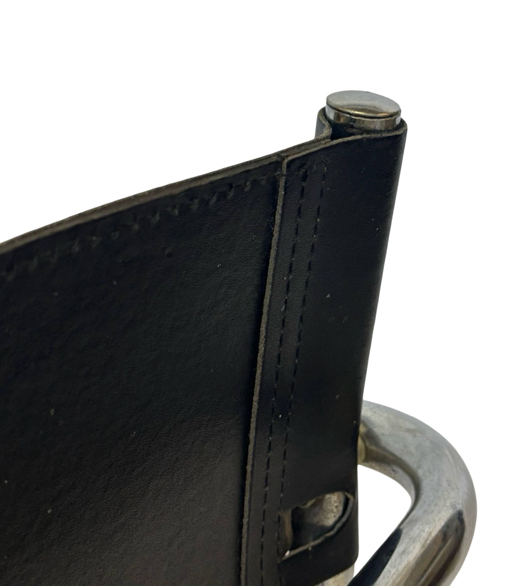 Tabouret de bar vintage en cuir noir et chrome, Italie