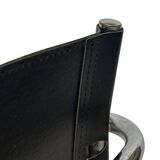 Tabouret de bar vintage en cuir noir et chrome, Italie