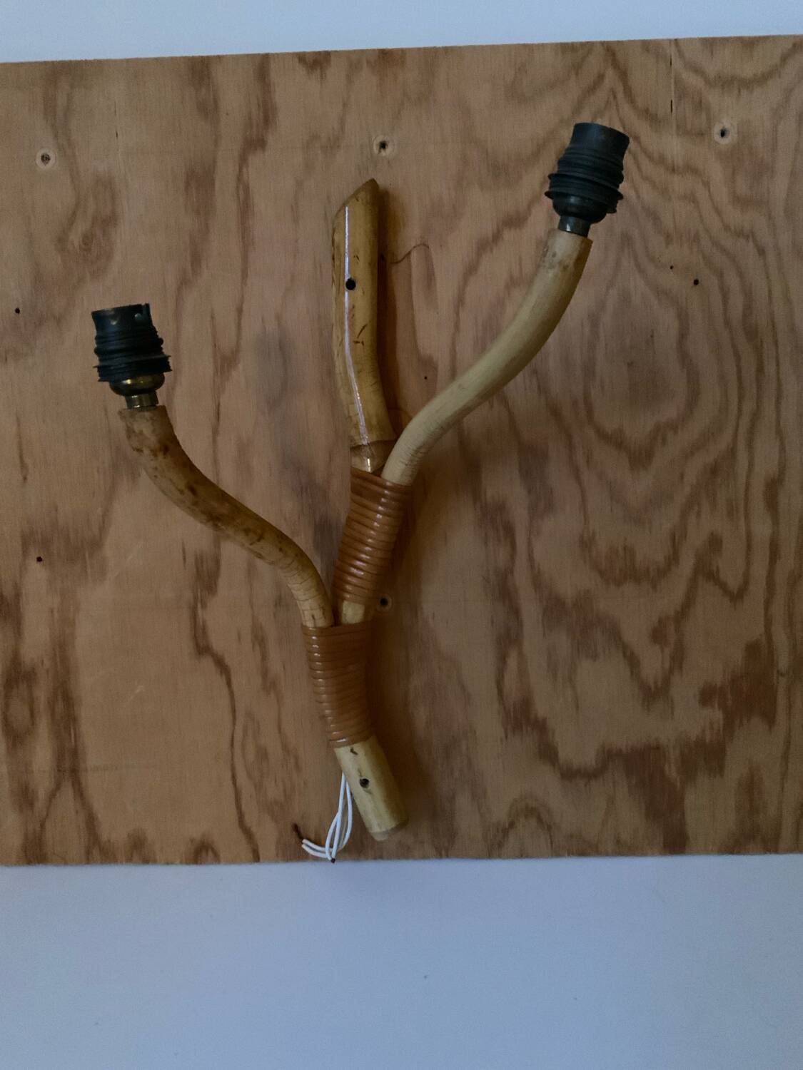 Rattan wall light trio