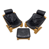 Swedish Kroken Lounge Chairs & Ottoman by Åke Fribyter for Nelo, 1970s