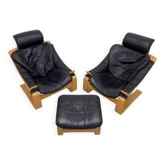 Swedish Kroken Lounge Chairs & Ottoman by Åke Fribyter for Nelo, 1970s