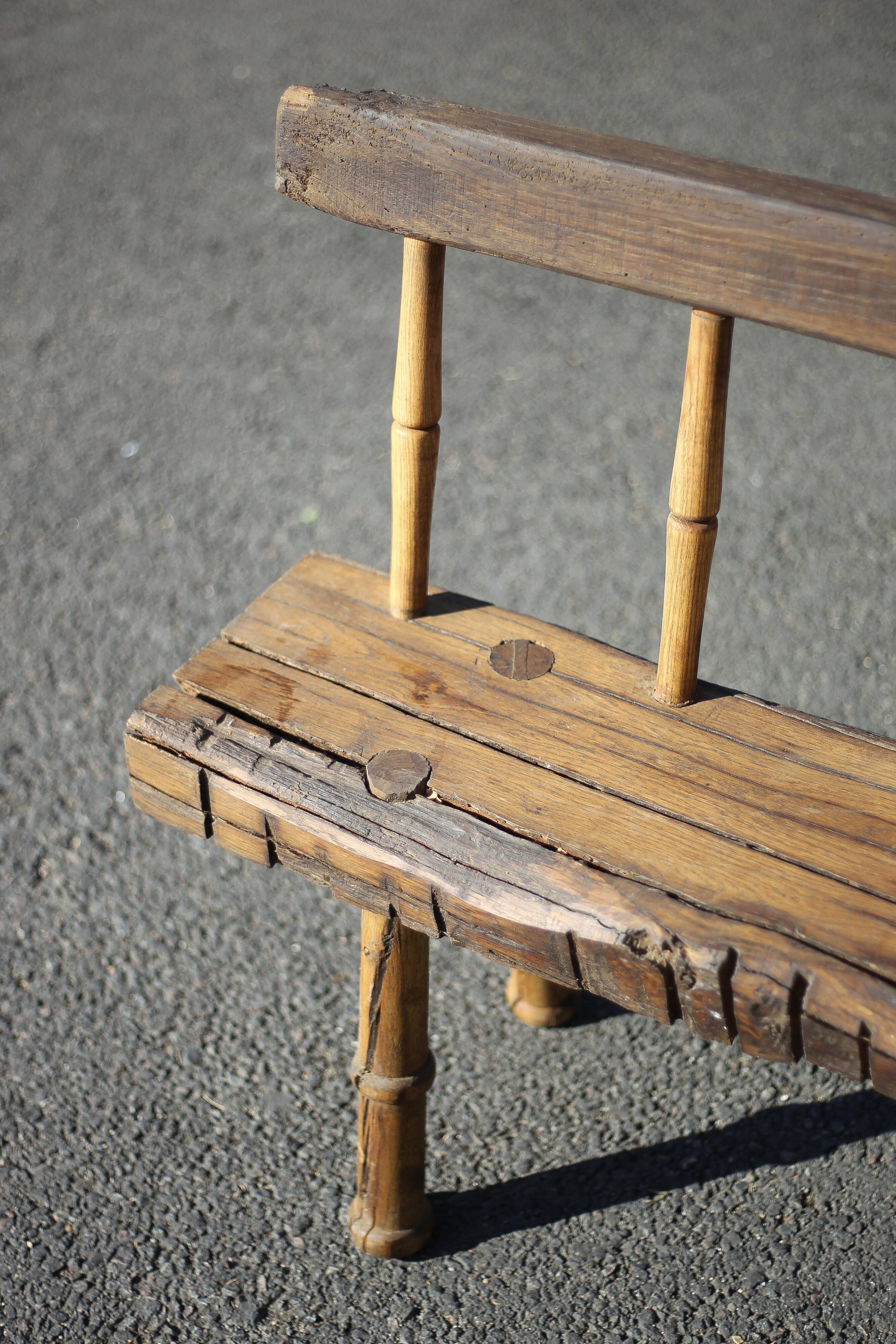 Large vintage wooden bench, old wooden bench, handcrafted bench, brutalist, entrance hall