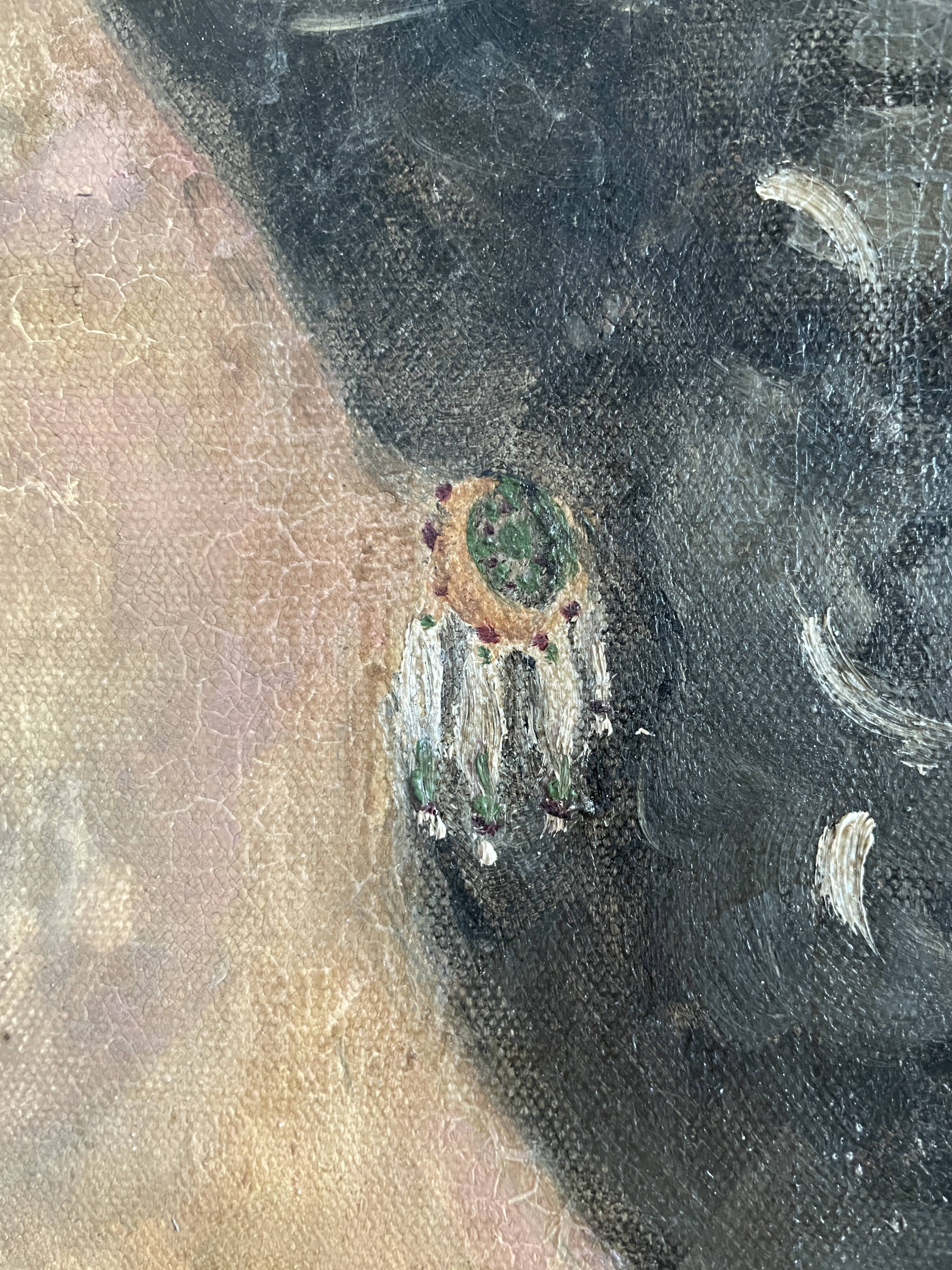 Huile sur toile portrait femme bijoux