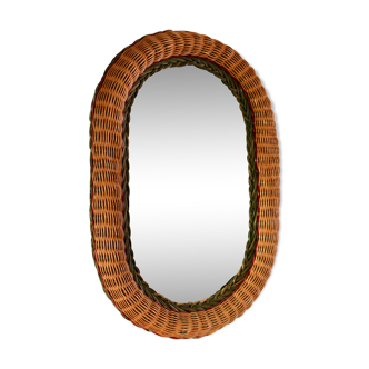 Vintage wicker rattan mirror