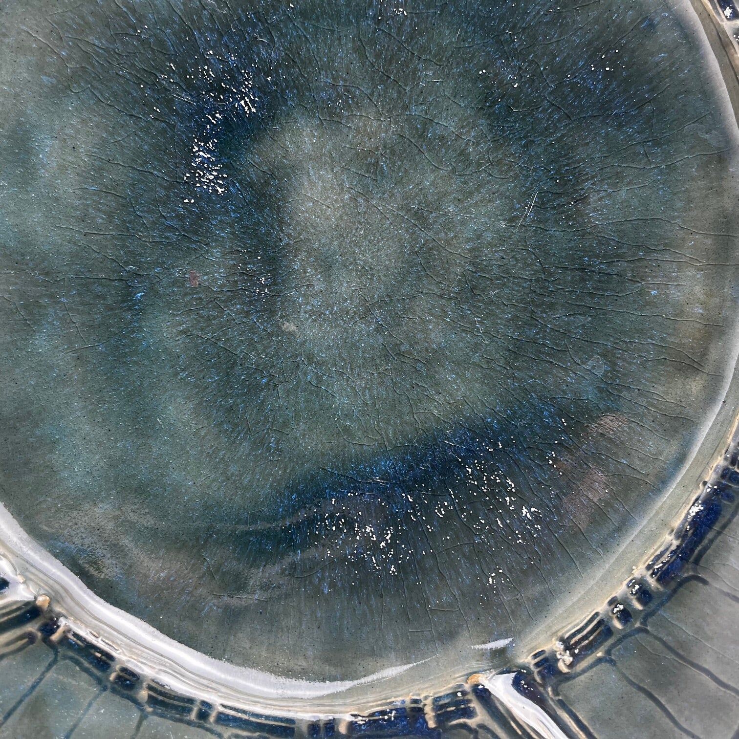 Glazed ceramic bowl in dark blue/green by Pierre Baey, 1960