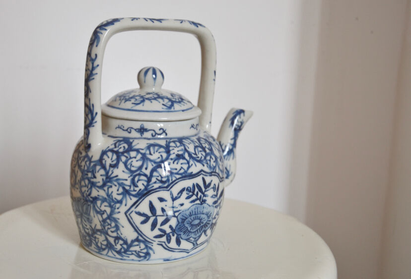 Chinese ceramic teapot with blue patterns