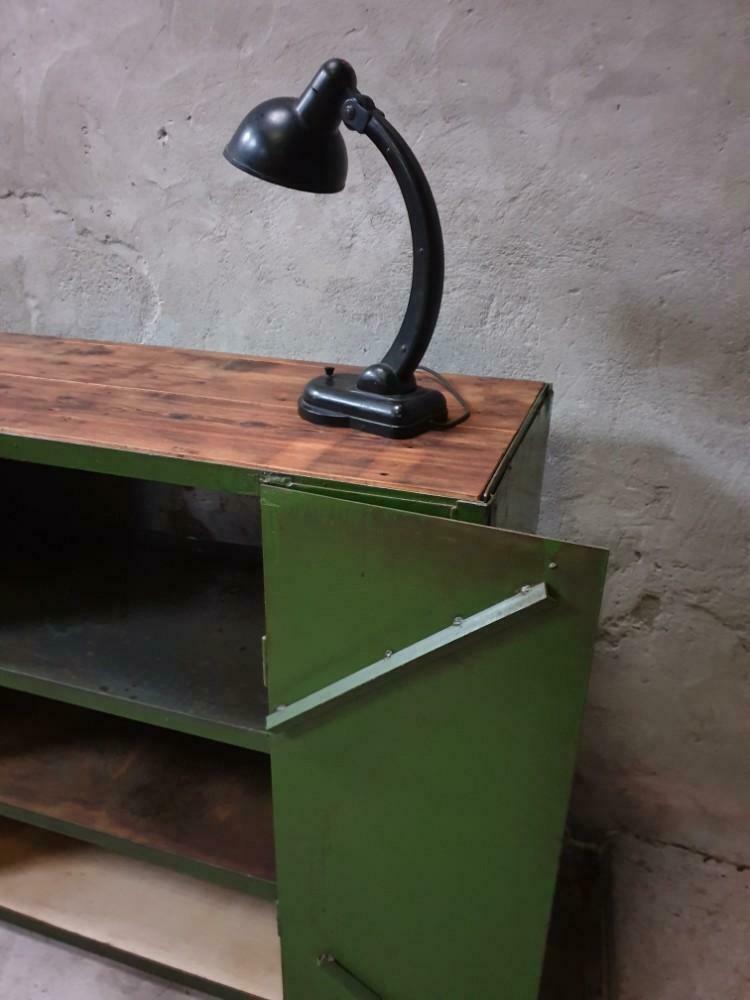 Vintage steel cupboard, shelf cupboard, kitchen island green