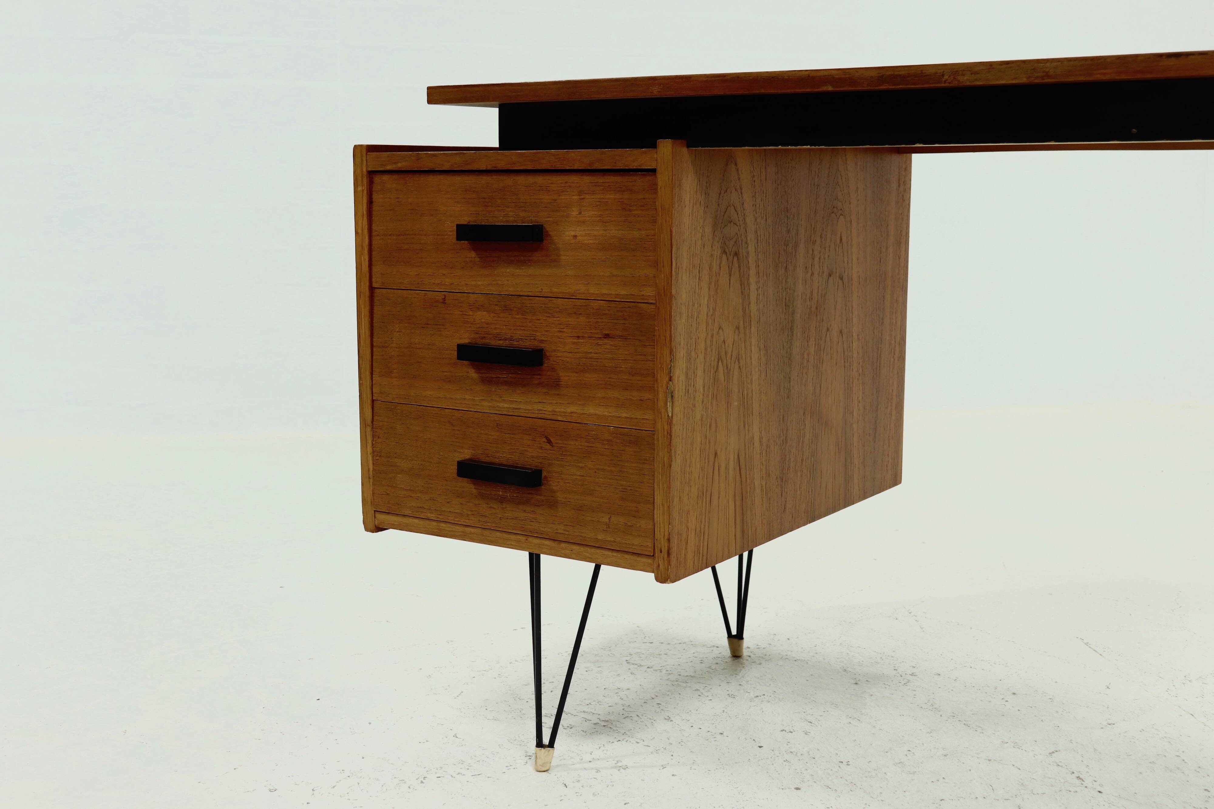 Mid Century Teak Hairpin Desk by Tijsseling 1960s
