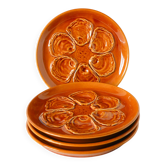Set of 4 oyster plates in majolica, Mustard Yellow, 1970.