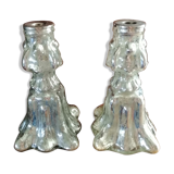 Pair of mercurized glass candle holders