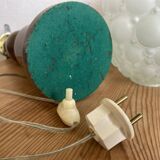 Large wood table lamp with frosted glass